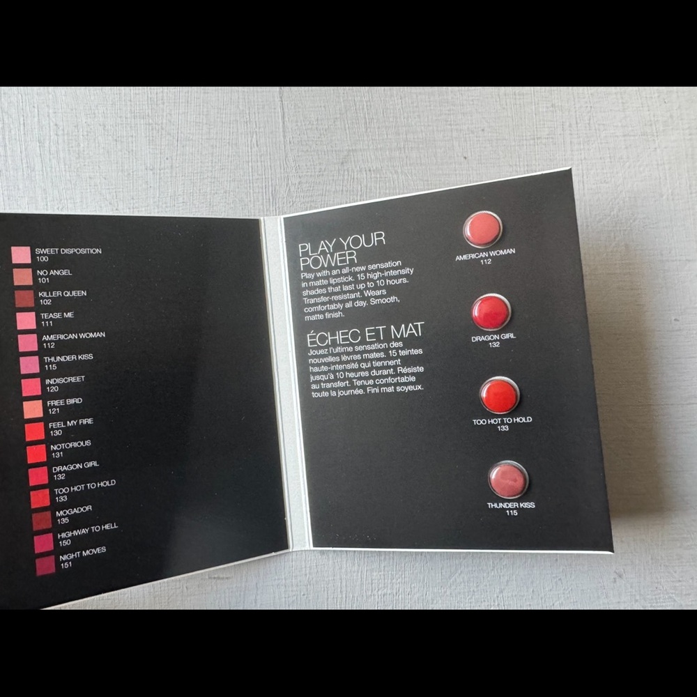 NWT NARS Powermatte Long-Lasting Lipstick Sample Card